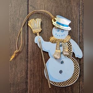 Baldwin Brass 2008 Snowman Ornament – Gold & Blue Enamel – Holiday Collectible